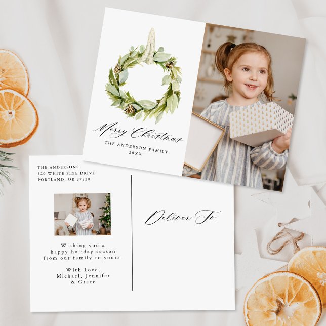 Cartes Pour Fêtes Annuelles Boho Aquarelle Verdure couronne 2 photo (Créateur téléchargé)