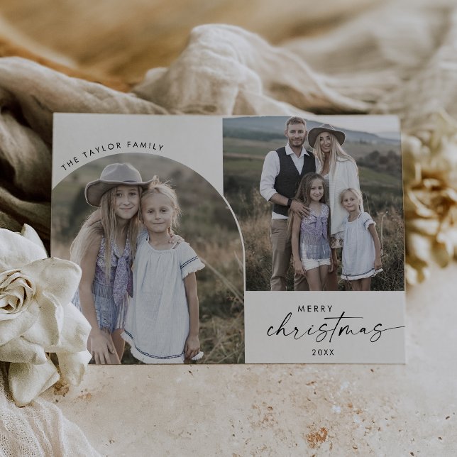 Cartes Pour Fêtes Annuelles Boho Arch 2 Photo de famille Joyeux Noël (Créateur téléchargé)
