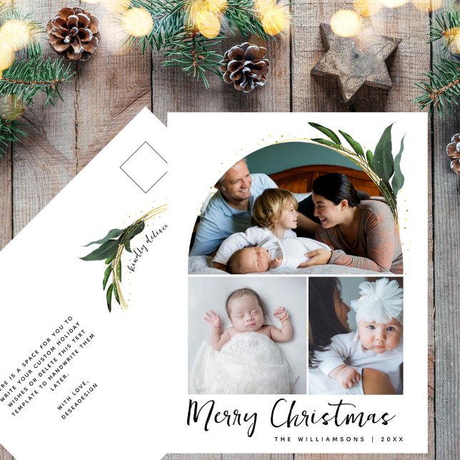 Cartes Pour Fêtes Annuelles Boho Arch Modern Christmas Photo Collage (Créateur téléchargé)