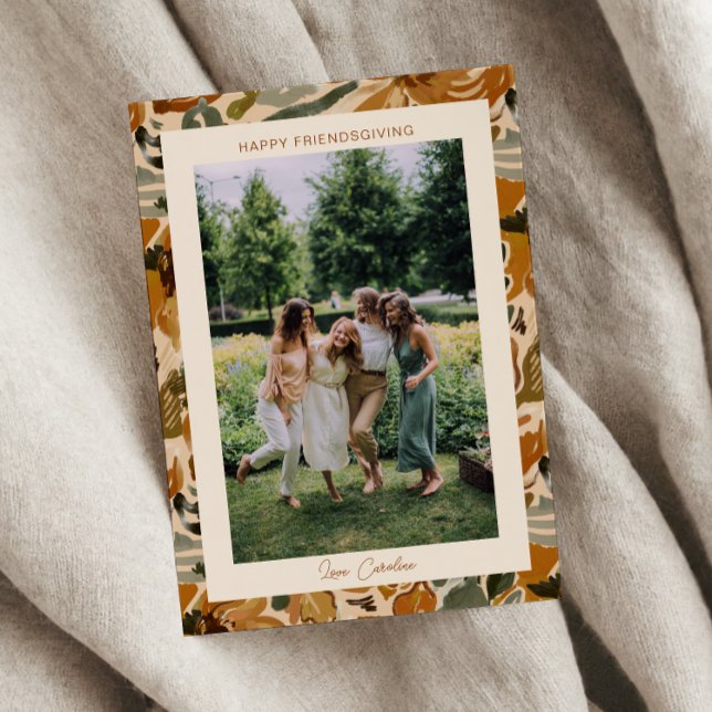 Cartes Pour Fêtes Annuelles Boho Automne Terracotta Floral Photo Friendsgiving (Créateur téléchargé)