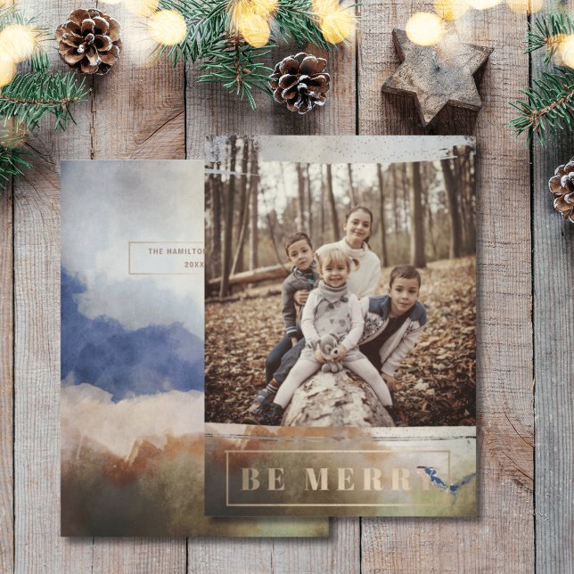Cartes Pour Fêtes Annuelles Boho Be Joyeux One Photo Gold Christmas (Créateur téléchargé)
