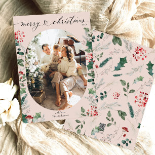 Cartes Pour Fêtes Annuelles Boho Blush Pink Foliing Photo Noël