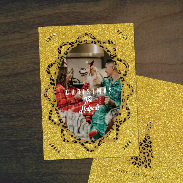 Cartes Pour Fêtes Annuelles Boho Cheetah & Parties scintillant Oval Photo Noël (Créateur téléchargé)