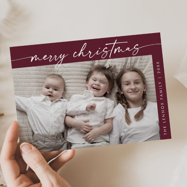 Cartes Pour Fêtes Annuelles Boho Chic Bourgogne Photo Amusant Famille Noël (Créateur téléchargé)