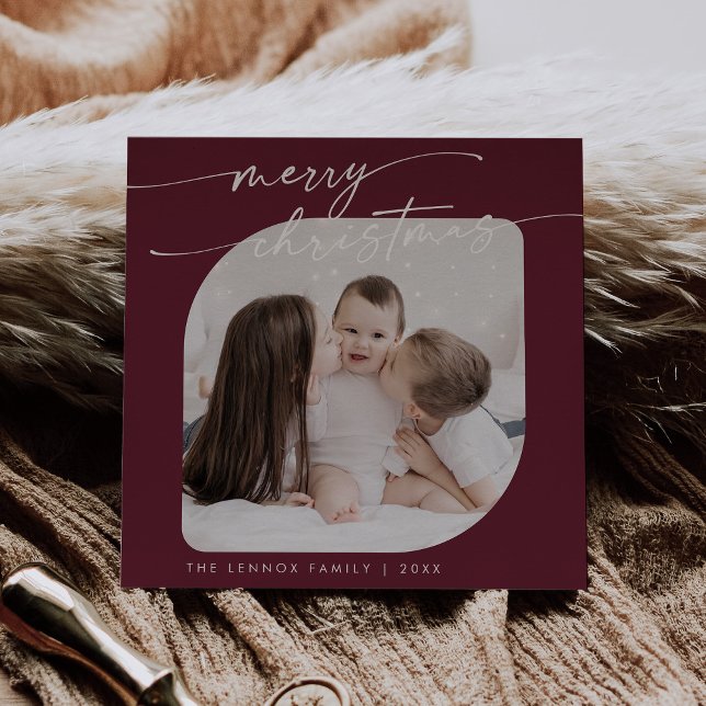 Cartes Pour Fêtes Annuelles Boho Chic Bourgogne Photo Joli Noël de famille (Créateur téléchargé)