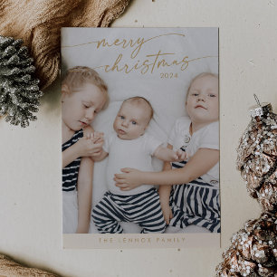 Cartes Pour Fêtes Annuelles Boho Chic Cream Gold Cute Photo unique Noël