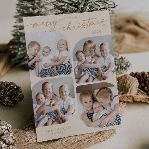Cartes Pour Fêtes Annuelles Boho Chic Cream Gold Family Multi Photo Noël