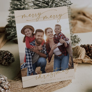 Cartes Pour Fêtes Annuelles Boho Chic Cream Gold Family Photo Joli Noël