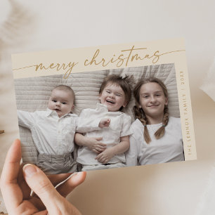 Cartes Pour Fêtes Annuelles Boho Chic Cream Gold Photo Amusants Famille Noël
