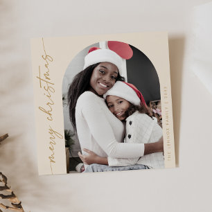 Cartes Pour Fêtes Annuelles Boho Chic Cream Gold Photo unique Joyeux Noël