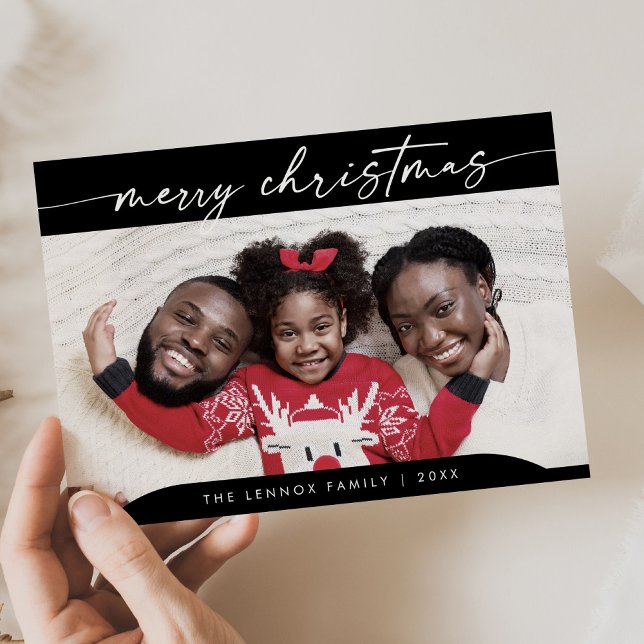 Cartes Pour Fêtes Annuelles Boho Chic Dark Black Easy Modern Photo Noël (Créateur téléchargé)