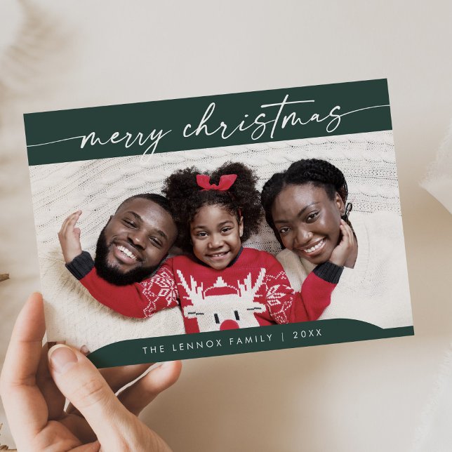 Cartes Pour Fêtes Annuelles Boho Chic Dark Green Easy Modern Photo Noël (Créateur téléchargé)