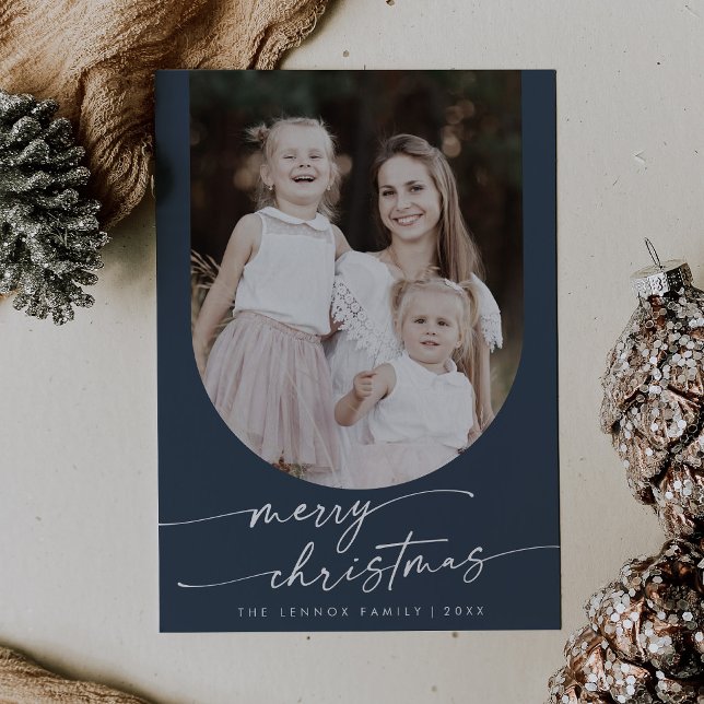 Cartes Pour Fêtes Annuelles Boho Chic Navy Bleu Photo Boho Famille Noël (Créateur téléchargé)