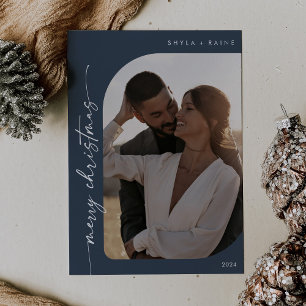 Cartes Pour Fêtes Annuelles Boho Chic Navy Bleu Photo Simple Joyeux Noël