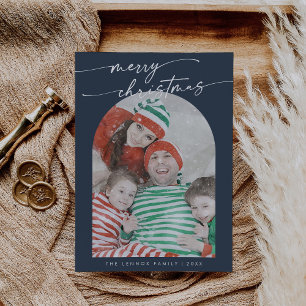Cartes Pour Fêtes Annuelles Boho Chic Navy Blue Fun Family Photo Noël