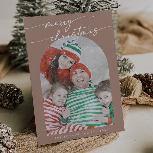Cartes Pour Fêtes Annuelles Boho Chic Neutral Amusement Famille Photo Noël