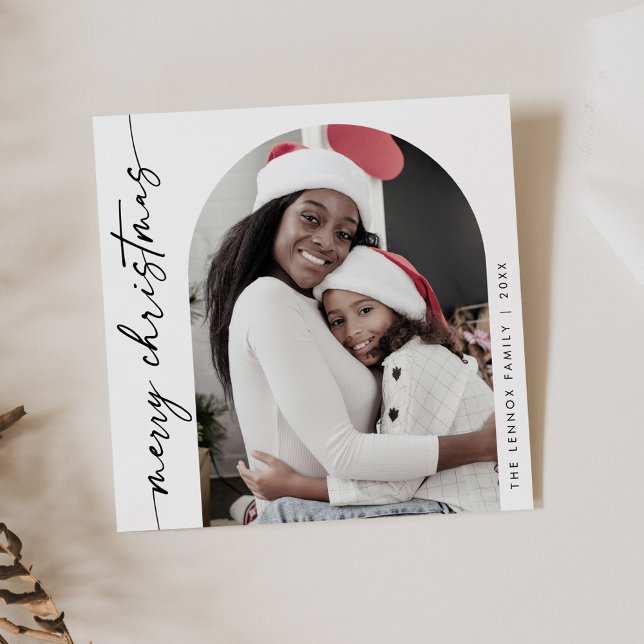 Cartes Pour Fêtes Annuelles Boho Chic noir blanc Photo unique Joyeux Noël (Créateur téléchargé)
