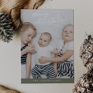 Cartes Pour Fêtes Annuelles Boho Chic Olive Green Cute Photo unique Noël