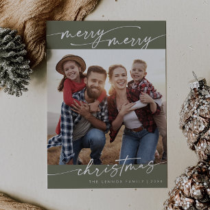 Cartes Pour Fêtes Annuelles Boho Chic Olive Green Family Photo Joli Noël