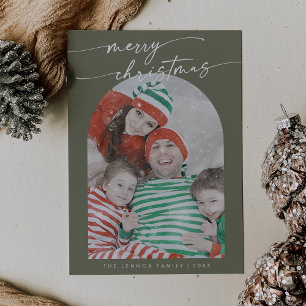 Cartes Pour Fêtes Annuelles Boho Chic Olive Green Fun Famille Photo Noël