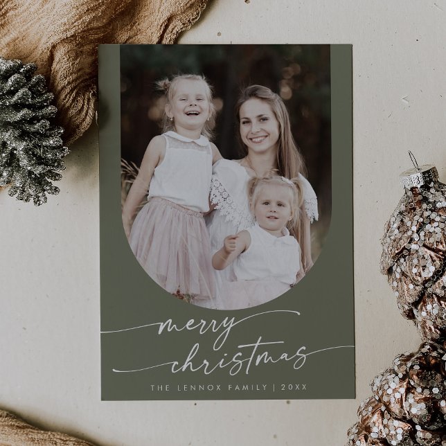 Cartes Pour Fêtes Annuelles Boho Chic Olive Green Photo Boho Famille Noël (Créateur téléchargé)