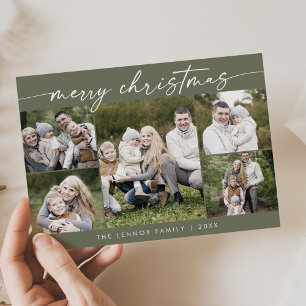 Cartes Pour Fêtes Annuelles Boho Chic Olive Green Photo Boho Joyeux Noël