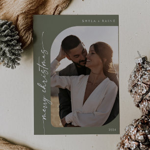 Cartes Pour Fêtes Annuelles Boho Chic Olive Green Photo Simple Joyeux Noël