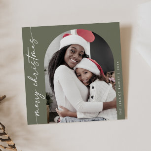 Cartes Pour Fêtes Annuelles Boho Chic Olive Green Photo unique Joyeux Noël