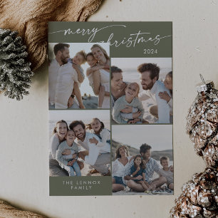 Cartes Pour Fêtes Annuelles Boho Chic Olive Green Xmas Photo Noël unique