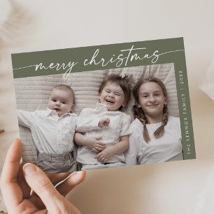 Cartes Pour Fêtes Annuelles Boho Chic Olive Vert Photo Amusant Famille Noël