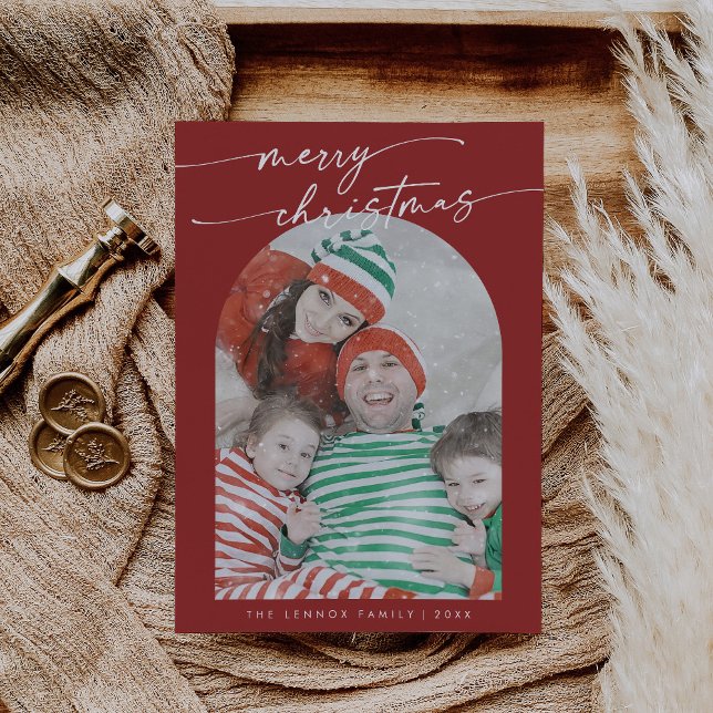 Cartes Pour Fêtes Annuelles Boho Chic Red Fun Famille Photo Noël (Créateur téléchargé)