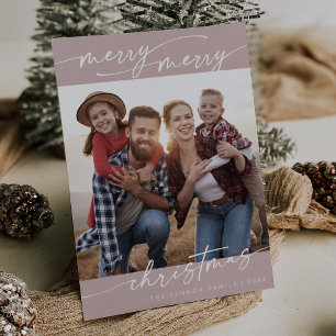 Cartes Pour Fêtes Annuelles Boho Chic Rose Rose Famille Photo Mignonne Noël