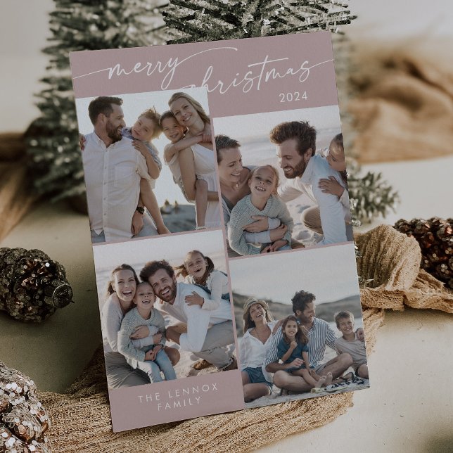 Cartes Pour Fêtes Annuelles Boho Chic Rose rose Noël Photo unique (Créateur téléchargé)