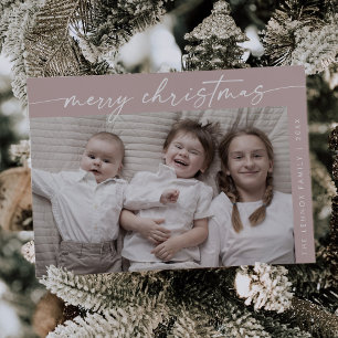 Cartes Pour Fêtes Annuelles Boho Chic Rose Rose Photo Amusant Famille Noël