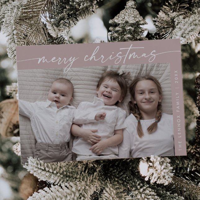 Cartes Pour Fêtes Annuelles Boho Chic Rose Rose Photo Amusant Famille Noël (Créateur téléchargé)