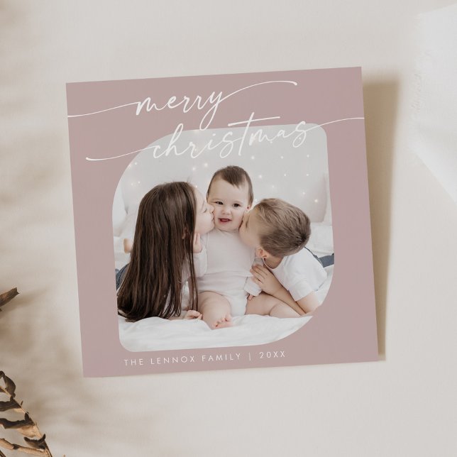 Cartes Pour Fêtes Annuelles Boho Chic Rose Rose Photo Mignonne Famille Noël (Créateur téléchargé)
