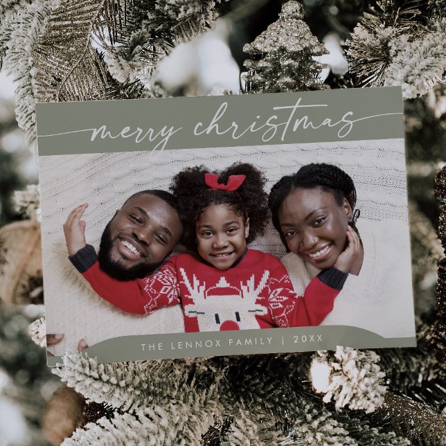 Cartes Pour Fêtes Annuelles Boho Chic Sage Vert Easy Modern Photo Noël (Créateur téléchargé)