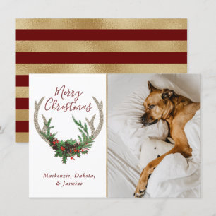 Cartes Pour Fêtes Annuelles Boho Deer Antlers   Rustic Christmas Floral Photo