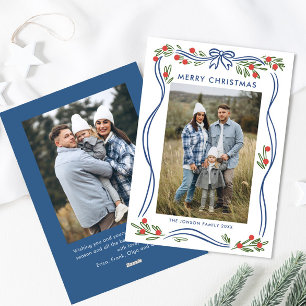 Cartes Pour Fêtes Annuelles Boho Festif bleu Noël Bow Ribbon 2 Photo