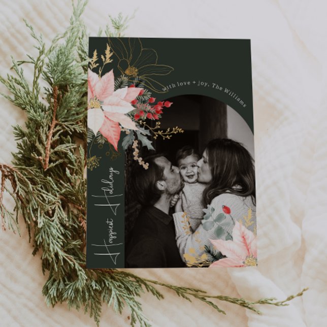 Cartes Pour Fêtes Annuelles Boho Floral Arch Joyeux Vacances Photo Verticale (Créateur téléchargé)