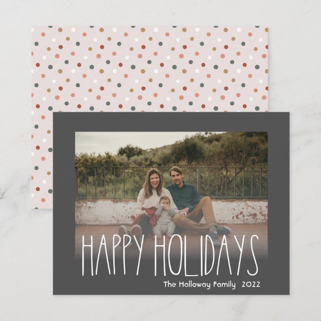 Cartes Pour Fêtes Annuelles Boho foncé Polka Dot Joyeuses Vacances Faded Photo (Devant / Derrière)