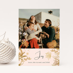Cartes Pour Fêtes Annuelles Boho Gold Fleurs Joie Rose Photo Vertical Noël