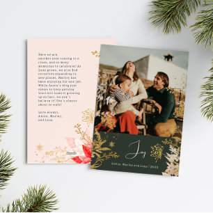 Cartes Pour Fêtes Annuelles Boho Gold Floral Joie Verticale Photo Noël