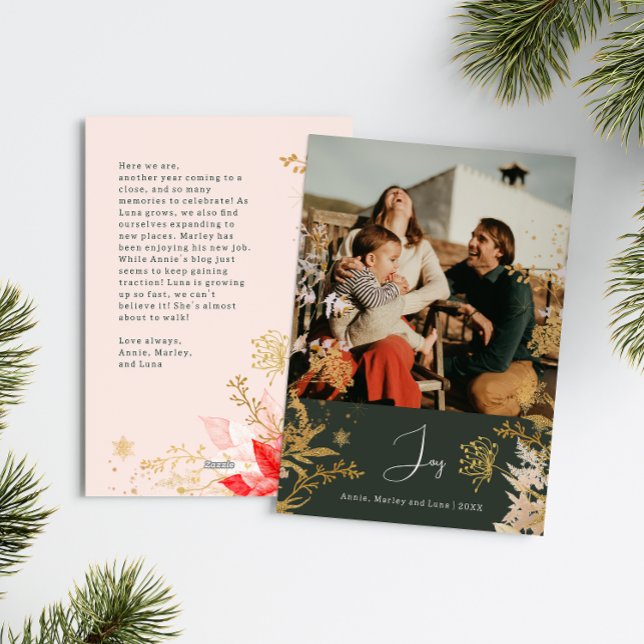 Cartes Pour Fêtes Annuelles Boho Gold Floral Joie Verticale Photo Noël (Créateur téléchargé)
