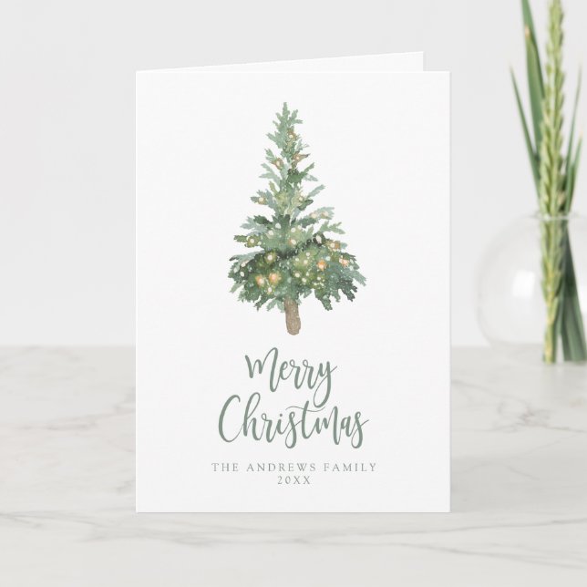 Cartes Pour Fêtes Annuelles Boho Green Noël Aquarelle Arbre non photo (Devant)