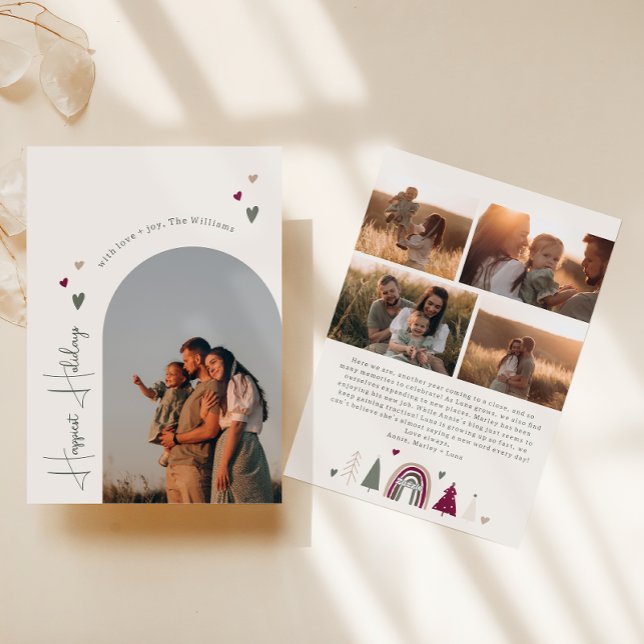 Cartes Pour Fêtes Annuelles Boho Hearts Arch Happest Holidays Cinq Photo (Créateur téléchargé)