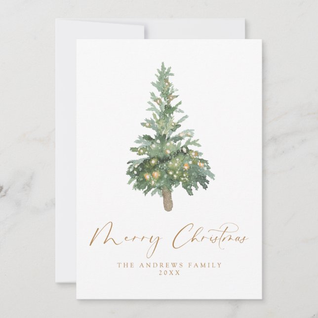 Cartes Pour Fêtes Annuelles Boho Joyeux Noël Aquarelle Arbre non photo (Devant)