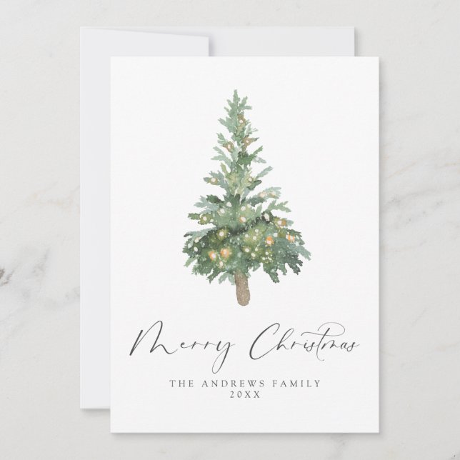 Cartes Pour Fêtes Annuelles Boho Joyeux Noël Aquarelle Arbre non photo (Devant)