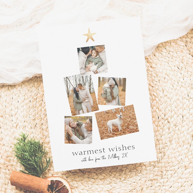 Cartes Pour Fêtes Annuelles Boho Modern Christmas Tree 5 Photo Collage Holiday (Créateur téléchargé)