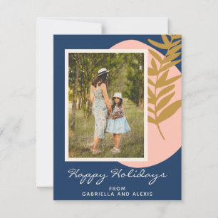 Cartes Pour Fêtes Annuelles Boho Moderne Abstrait Botanique Bleu Photo personn